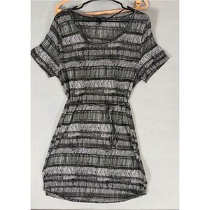 HM Black White Geometric Tribal Print Short Sleeve Tie Waist Mini Dress Small‎